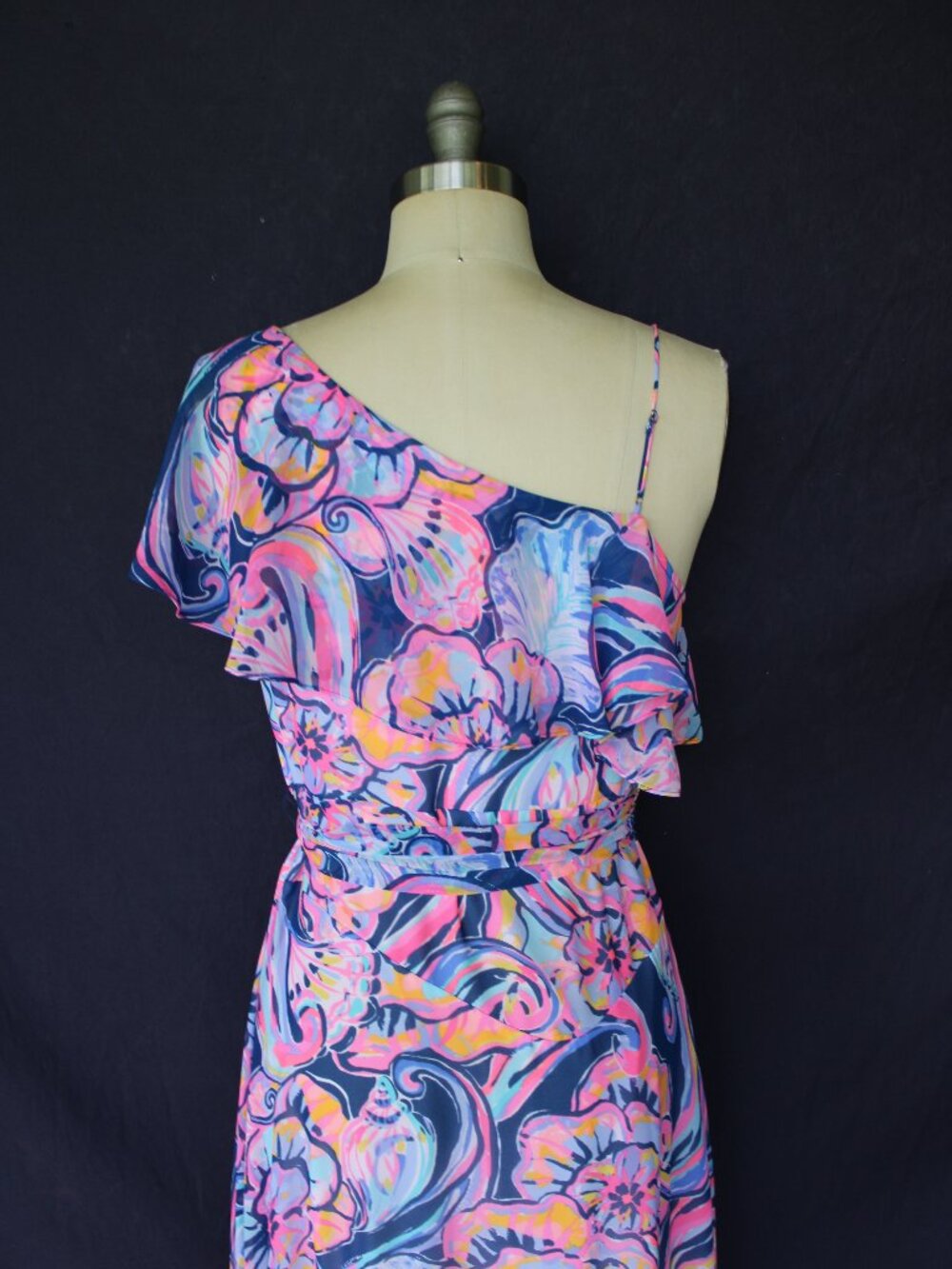 Lilly Pulitzer Marianna Wrap midi Dress Nauti Navy Boho Bateau Floral ruffle S - Picture 11 of 12